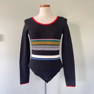 Diane Von Furstenberg Black stripe fine knit Bodysuit size Medium preowned